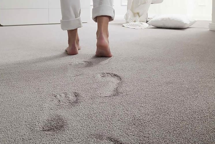 a person is walking on a carpet and leaving footprints on carpet