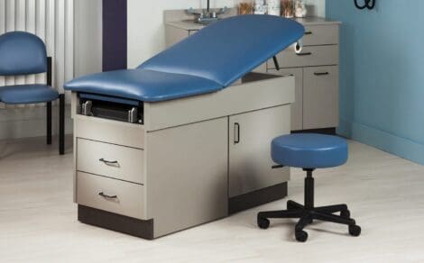 Sheet vinyl flooring in an exam room